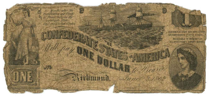 T-44 1862 Confederate States of America $1 Note PF-2 CR-340 (64148)