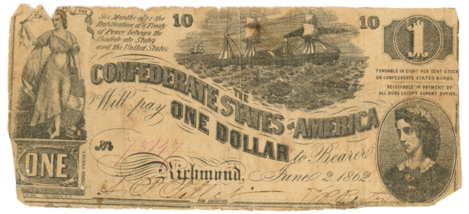 T-44 1862 Confederate States of America $1 Note PF-3 CR-341 (64150)