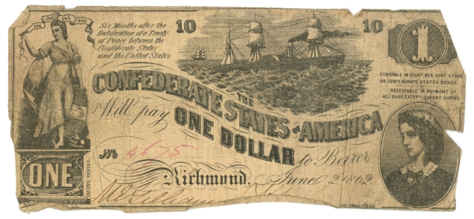 T-44 1862 Confederate States of America $1 Note PF-2 CR-340 (64152)