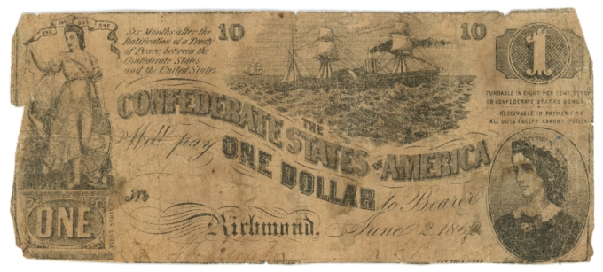 T-44 1862 Confederate States of America $1 Note PF-1 CR-339 (64153)