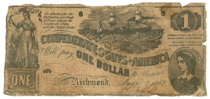 T-44 1862 Confederate States of America $1 Note PF-2 CR-340 (64151)