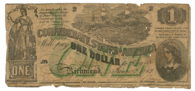 T-45 1862 Confederate States of America CSA $1 Note PF-2 CR-342 (64155)