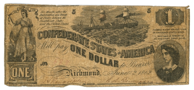 T-44 1862 Confederate States of America $1 Note PF-2 CR-340 (64154)