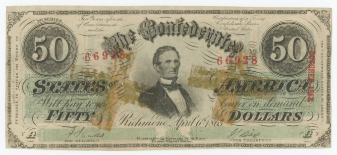 T-57 1863 Confederate States of America CSA $50 Note PF-12 CR-415 (64157)