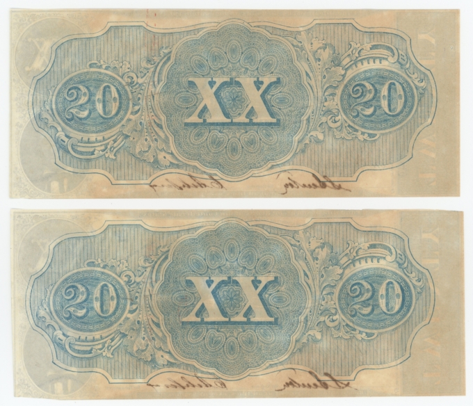 T-58 1863 Confederate States of America CSA $20 Notes 2 Notes in Sequence 64164