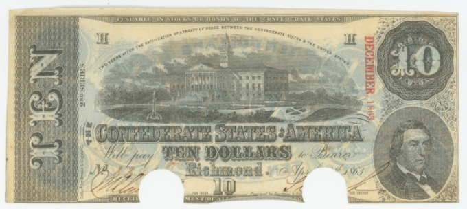 T-59 1863 Confederate States of America CSA $10 Note PF-19 CR-442 (64168)