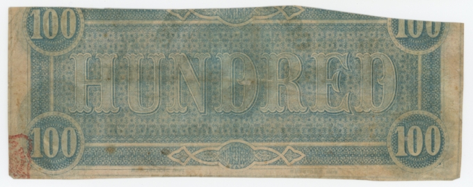 T-65 1864 Confederate States of America $100 Note No.52668 (64178)