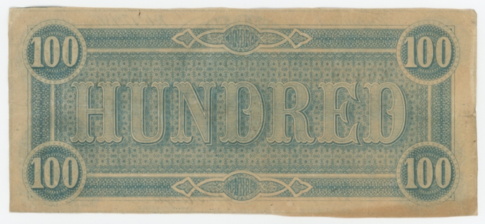 T-65 1864 Confederate States of America $100 Note No.69478 (64179)