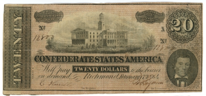 T-67 1864 Confederate States of America CSA $20 Note PF-6 CR-507 (64182)