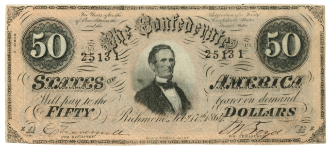 T-66 1864 Confederate States of America CSA $50 Note PF-5 CR-497 (64180)