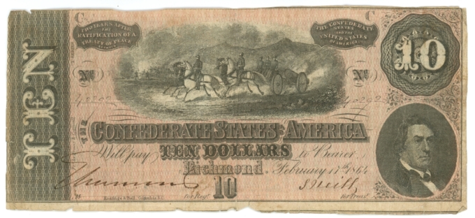 T-68 1864 Confederate States of America $10 Note PF-10 CR-543 (64185)