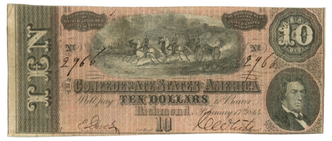 T-68 1864 Confederate States of America CSA $10 Note 7/6 Series? (64190)