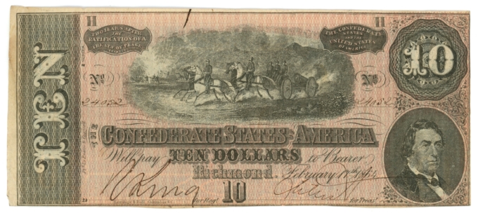 T-68 1864 Confederate States of America CSA $10 Note Hand Drawn 8 (64191)