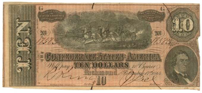 T-68 1864 Confederate States of America CSA $10 Note PF-44 CR-552 (64189)