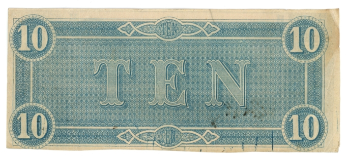 T-68 1864 Confederate States of America CSA $10 Note Hand Drawn 8 (64191)