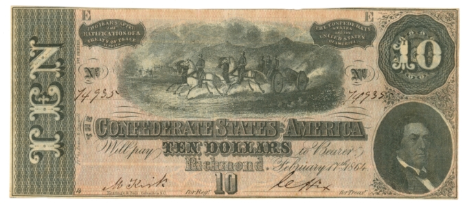 T-68 1864 Confederate States of America CSA $10 Note PF-3 CR-541 (64193)