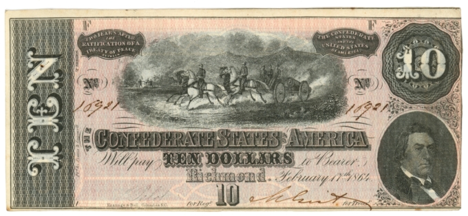 T-68 1864 Confederate States of America CSA $10 Note PF-10 CR-543 (64194)