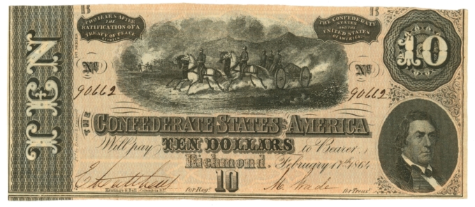 T-68 1864 Confederate States of America CSA $10 Note PF-3 CR-541 (64192)