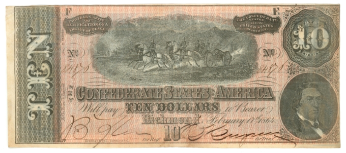 T-68 1864 Confederate States of America $10 Note F-E Plen ERROR R11 (64196)