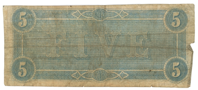 T-69 1864 Confederate States of America CSA $5 Note PF-9 CR-563 (64197)