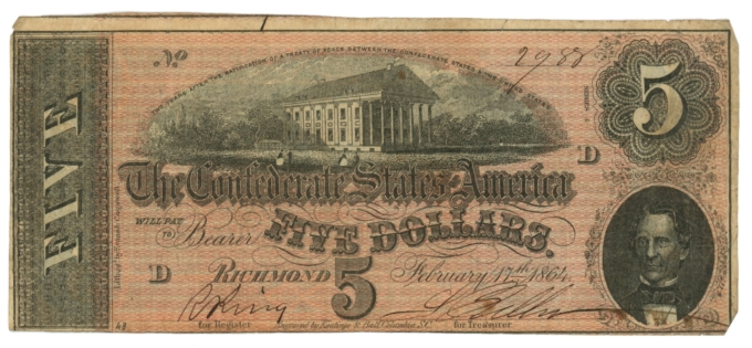 T-69 1864 Confederate States of America CSA $5 Note PF-8 CR-562 (64210)