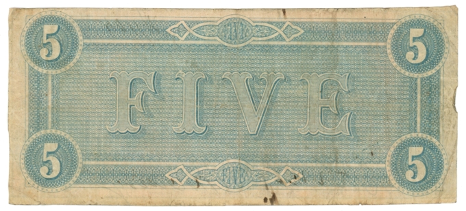 T-69 1864 Confederate States of America CSA $5 Note PF-10 CR-564 (64211)