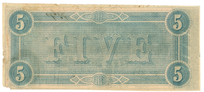 T-69 1864 Confederate States of America CSA $5 Note PF-9 CR-563 (64212)