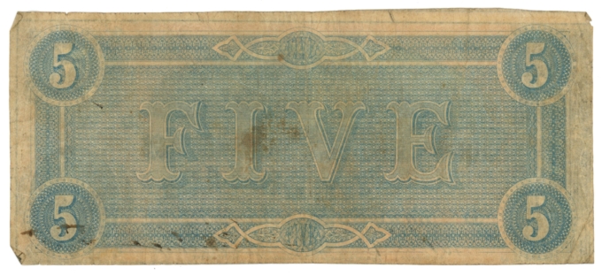 T-69 1864 Confederate States of America CSA $5 Note PF-8 CR-562 (64210)