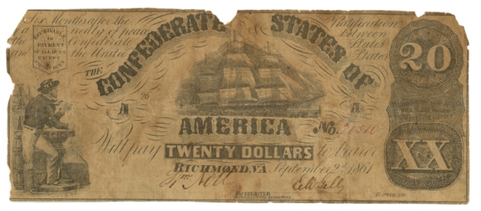 CT-18 1861 Confederate States of America CSA $20 Note CTFT (64200)