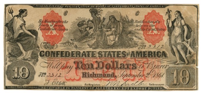 CT-22 1861 Confederate States of America CSA $10 Note CTFT (64204)