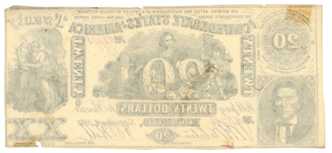 CT-20 1861 Confederate States of America CSA $20 Note CTFT (64202)