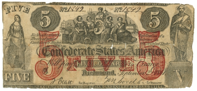 CT-31 1861 Confederate States of America CSA $5 Note CTFT (64206)