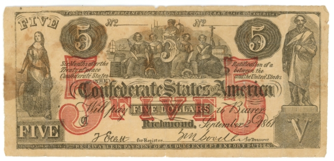 CT-31 1861 Confederate States of America CSA $5 Note CTFT (64207)