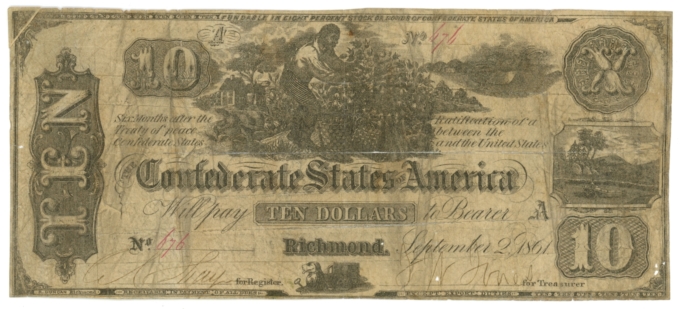 CT-29 1861 Confederate States of America CSA $10 Note CTFT (64205)