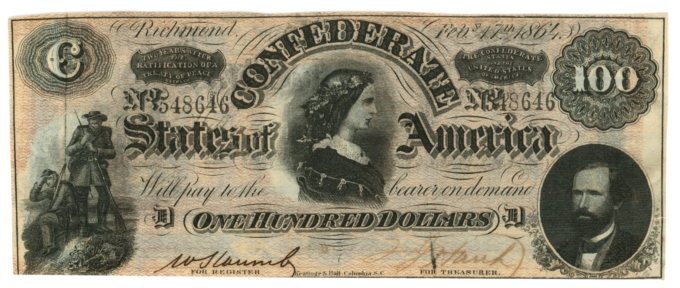 CT-65 1864 Confederate States of America CSA $100 Note Havana CTFT (64209)