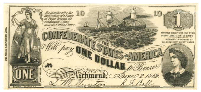 CT-44 1862 Confederate States of America CSA $1 Note CTFT Nice Note (64208)