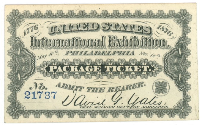 1876 US Int. Exhibition Philadelphia PA 1 Package Ticket Red Tint Rev. (64214)