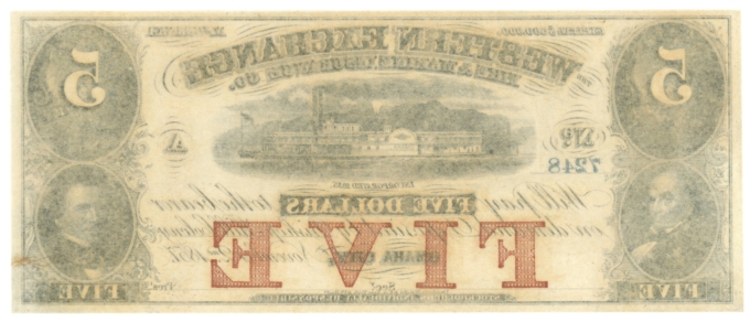 1857 Western Exchange Fire & Marine Insurance Co. Omaha City Nebraska $5 Note
