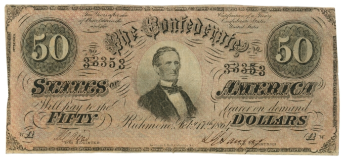 T-66 1864 Confederate States of America CSA $50 Note PF-2 CR-496 (64095)