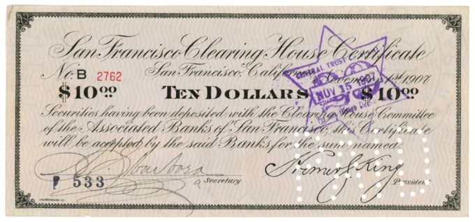 1907 San Francisco Clearing House California $10 Certificate Star of David Stamp