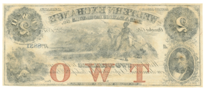 1857 Western Exchange Fire & Marine Insurance Co. Omaha City Nebraska $2 Note