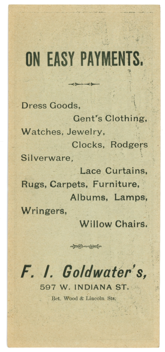 ND F.I. Goldwater's Dress Goods Etc. 597 W. Indiana St CSA Ad Note 64097