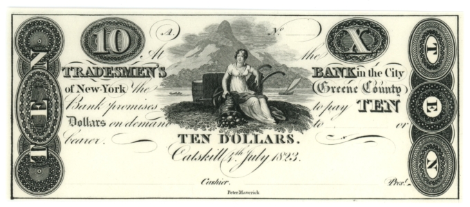 1823 Greene County Bank Catskill New York NY $10 Obsolete Note (64225)