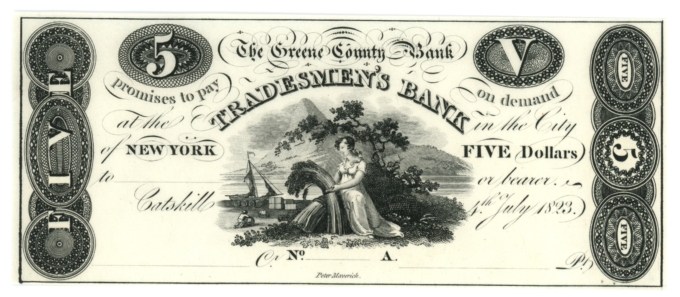 1823 Greene County Bank Catskill New York NY $5 Obsolete Note (64228)