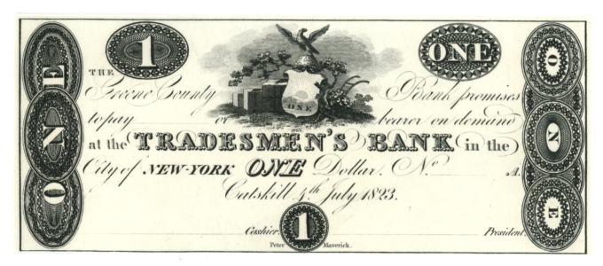 1823 Greene County Bank Catskill New York NY $1 Obsolete Note (64226)