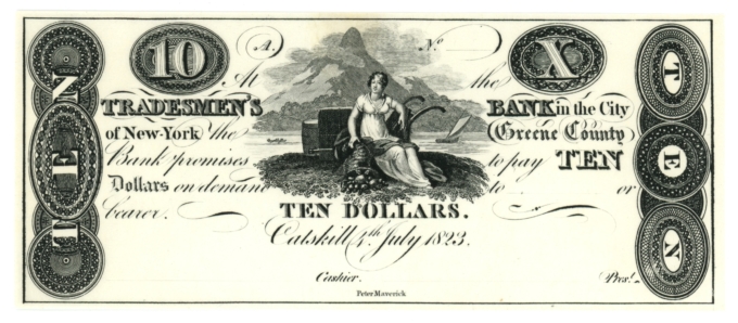 1823 Greene County Bank Catskill New York NY $10 Obsolete Note (64229)