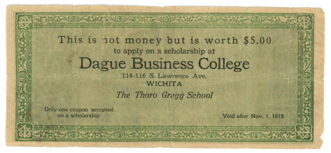 1910s Dague Business College Wichita Kansas KS CSA Ad Note (64231)