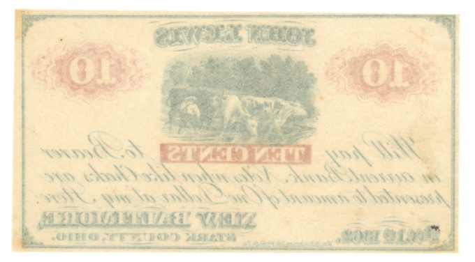 1862 John Lewis New Baltimore Ohio OH 10c Obsolete Scrip (64235)