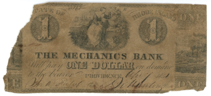 1851 Mechanics Bank Providence Rhode Island RI $1 Obsolete Note (64242)