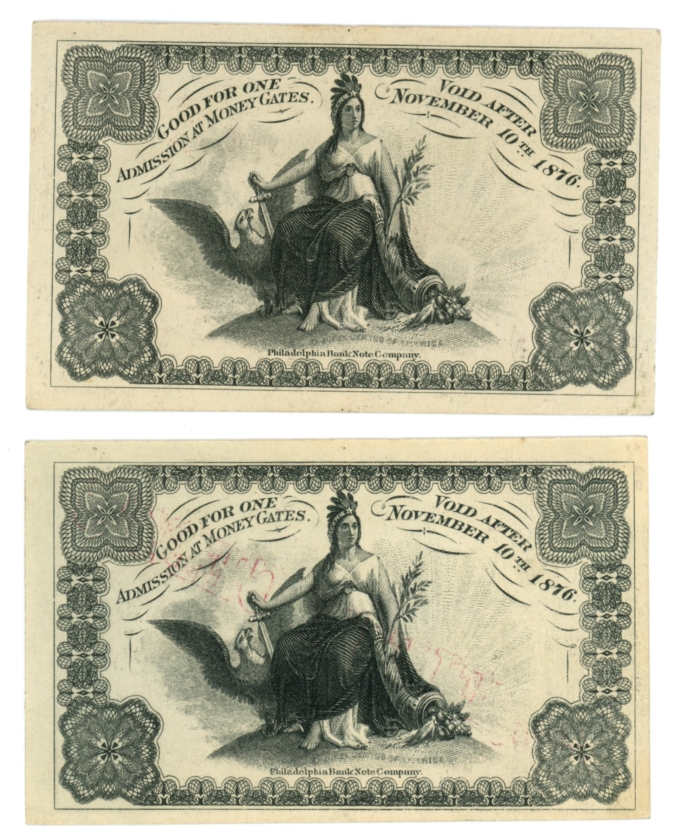 Lot of 2 1876 US International Exhibition Philadelphia PA Package Tickets 64246